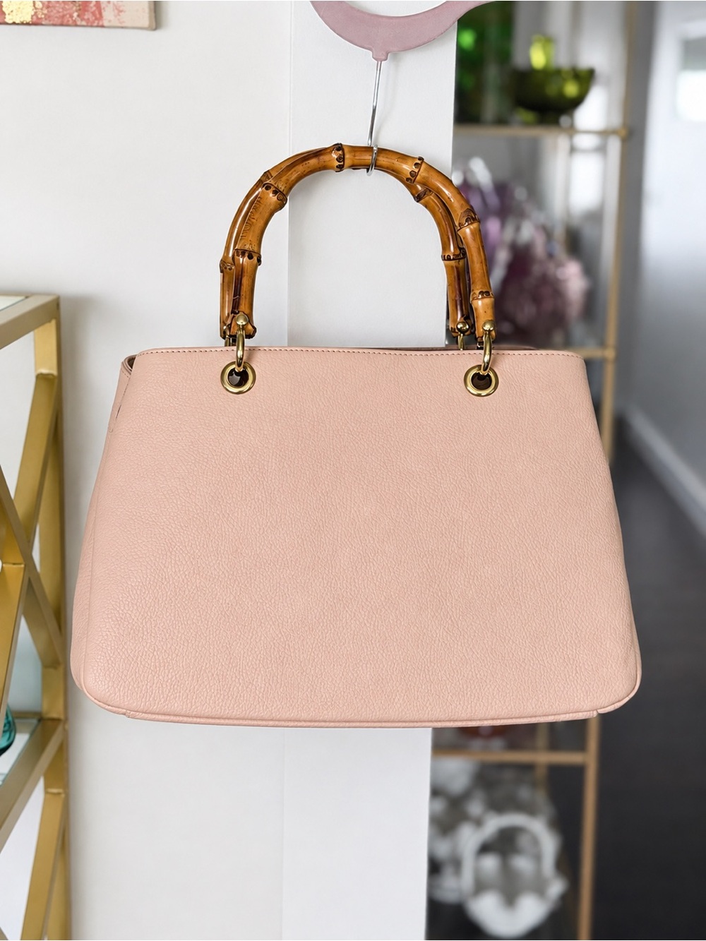 Mark & Graham Blush Pebbled Leather Bag, Bamboo Handles comes with 2 extra bags